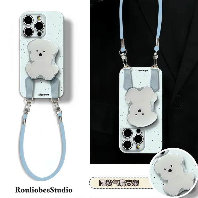 墨点小狗支架挂绳适用苹果16/17手机壳iPhone15小米14vivoppo华为