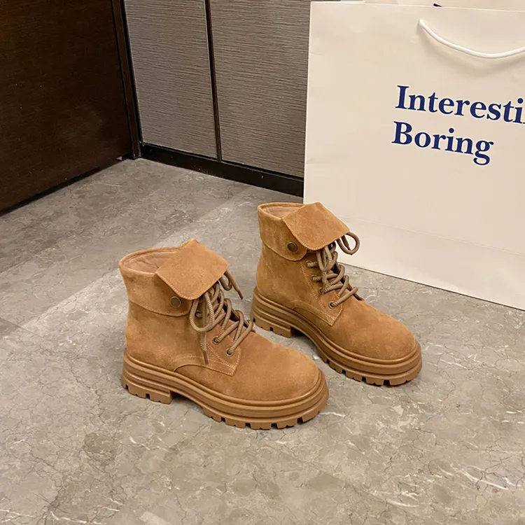 厚底内增高真皮马丁靴女小码313233磨砂皮短靴2025秋新款及踝靴子