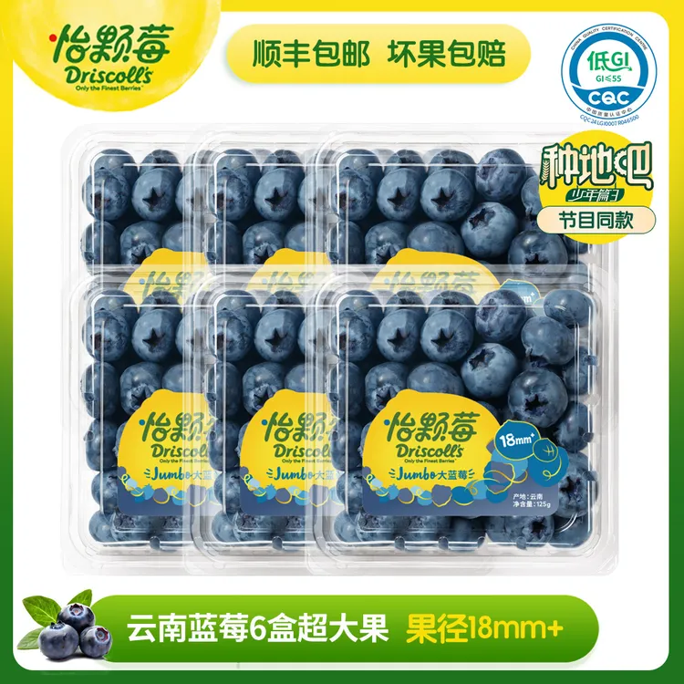 Driscoll's怡颗莓云南蓝莓(当季限量)18mm+*125克*6盒 种地吧同款