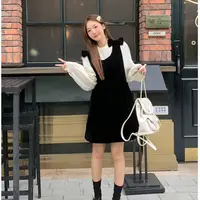 【莹莹推荐】法式两件套秋季新款木耳边长袖衬衫蝴蝶结丝绒