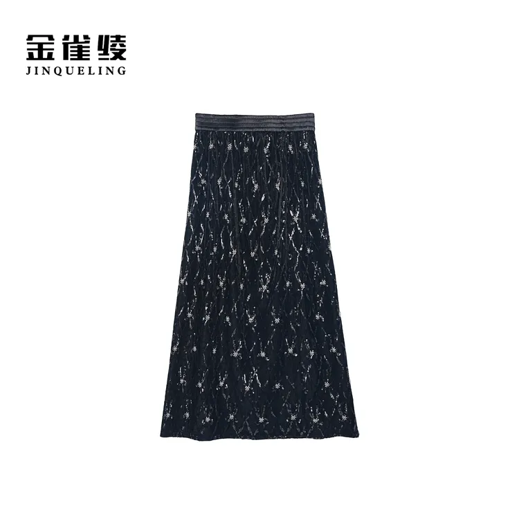 金雀绫【BlingBling】法式浪漫优雅亮片加宽加大半身裙SZA3QY580