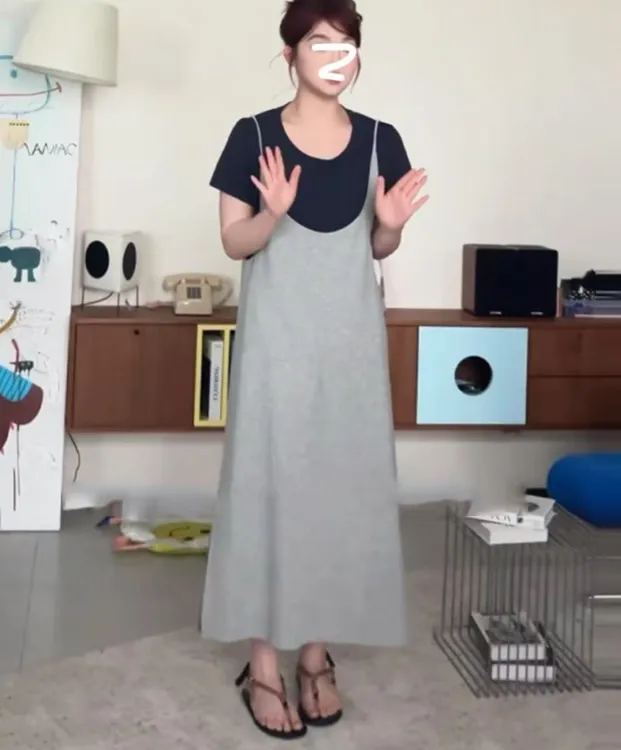 时尚套装极简风宽松中长款吊带裙减龄休闲夏装上衣通勤风9887