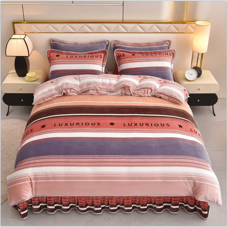 新款牛奶绒四件套加厚保暖床上用品秋冬抗寒暖绒毛绒双面绒被套