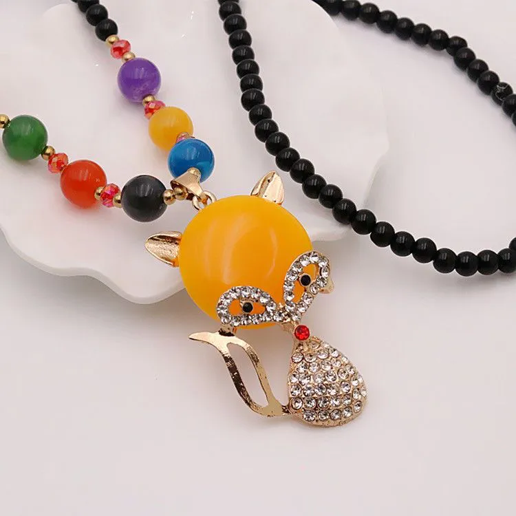 锌合金玻璃项链 狐狸吊坠毛衣链长百搭简约衣服配饰秋冬项链挂件