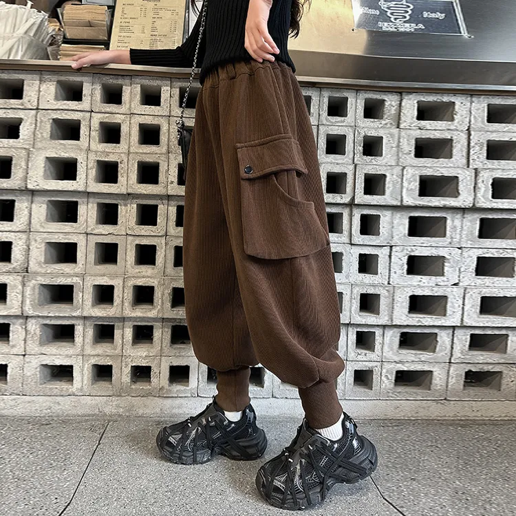儿童冬装大女童装灯芯绒裤子加绒加厚秋冬款一体绒直筒裤冬季棉裤