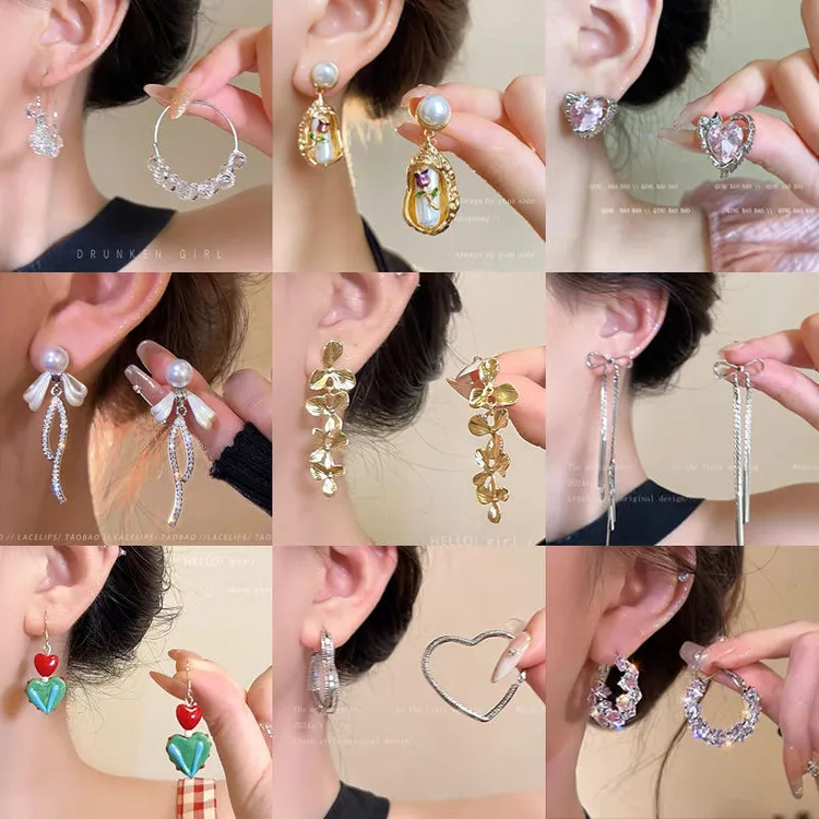 925银莫桑石耳饰 百搭气质珍珠耳钉女小众长款流苏蝴蝶结耳环耳饰