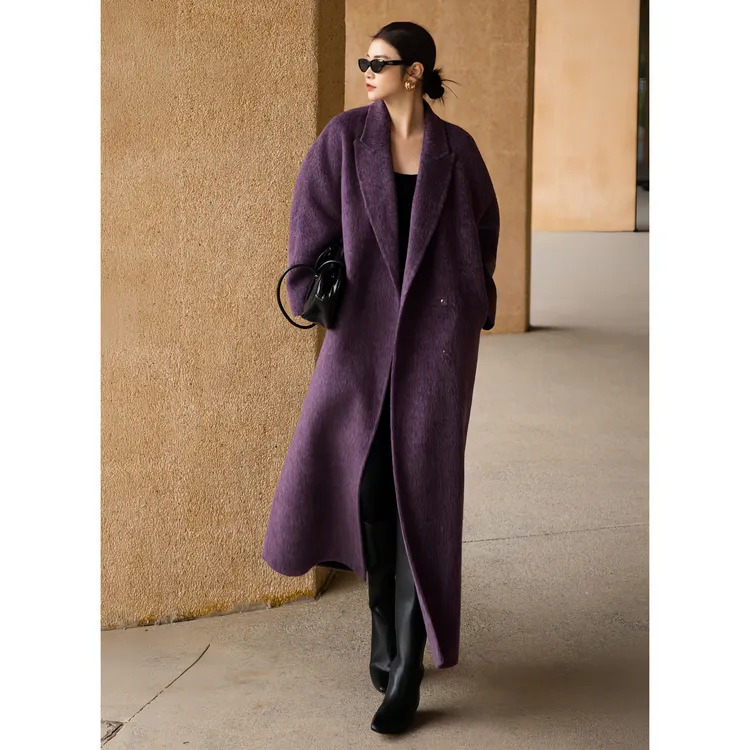 ZEROYK宽松女休闲风厚款长款外套女士紫色大衣
