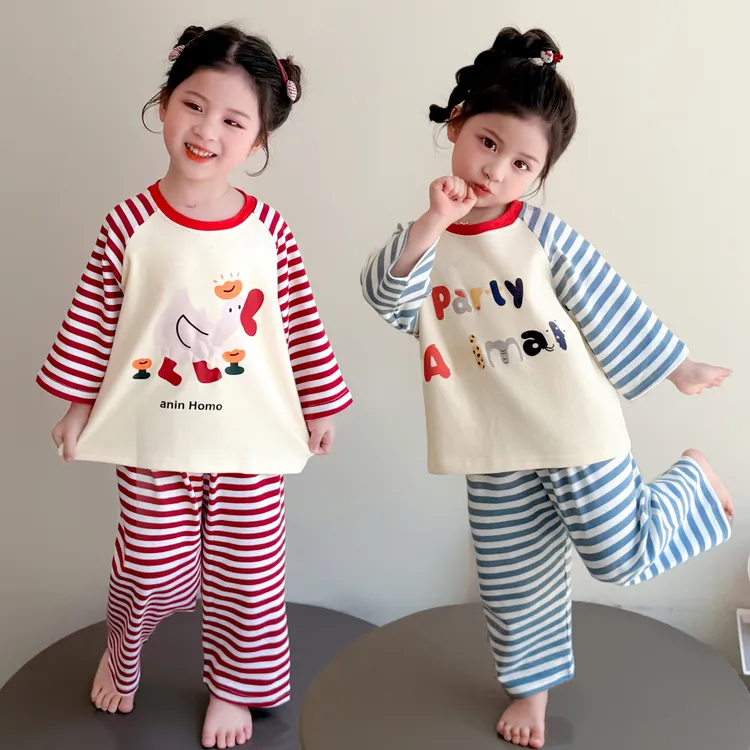 儿童纯棉睡衣女童春秋款长袖长裤宝宝女孩卡通家居服套装2025新款