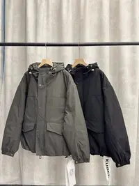 【5089】秋冬纯色连帽大口袋宽松保暖防寒服外套