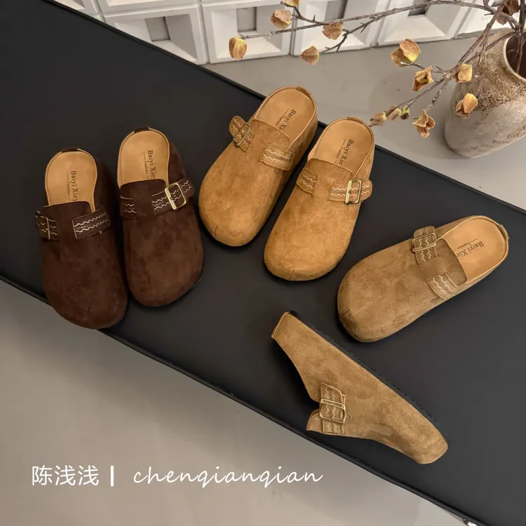 超火厚底内增高一脚蹬勃肯鞋子包头半拖鞋女秋季外穿2025新款单鞋