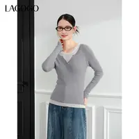 lagogo拉谷谷新款假两件层次感弹力针织衫女NCMM459C21