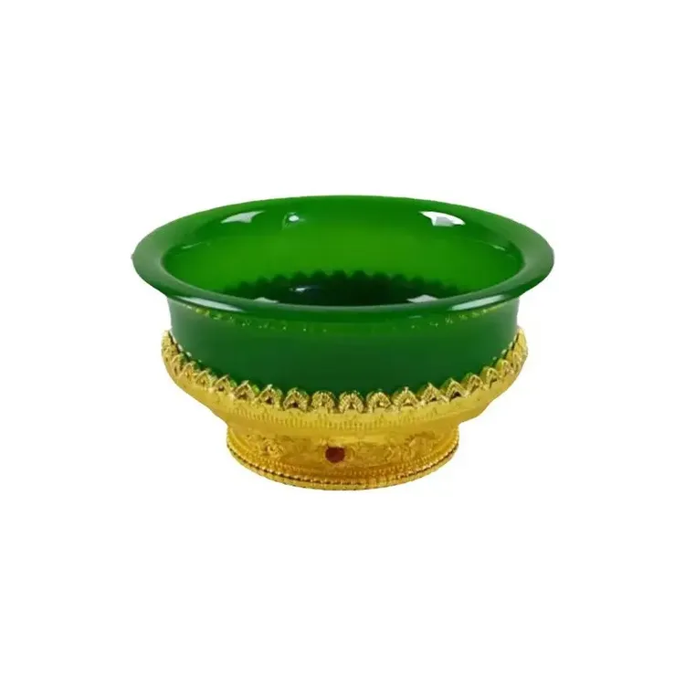 【西藏包邮】玉碗翡翠绿色合金八吉祥龙双色装供碗家用摆件供水杯