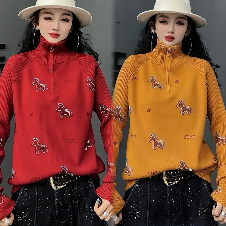 【亿火】冬季新品小马套头毛衣百搭时尚宽松毛针织衫-G237-23700