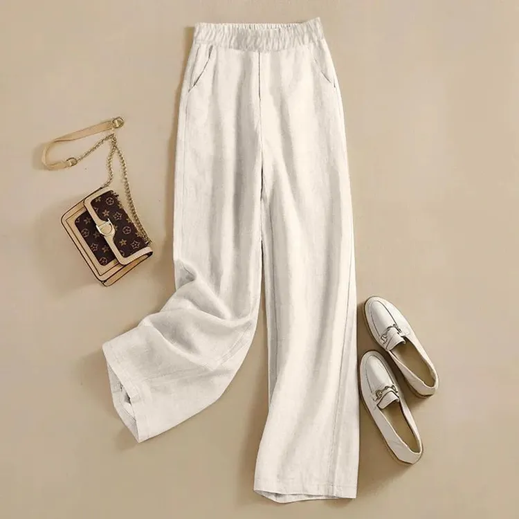 【清货】棉麻女裤新款垂感裤女宽松休闲长亚麻阔腿裤夏高腰氨纶