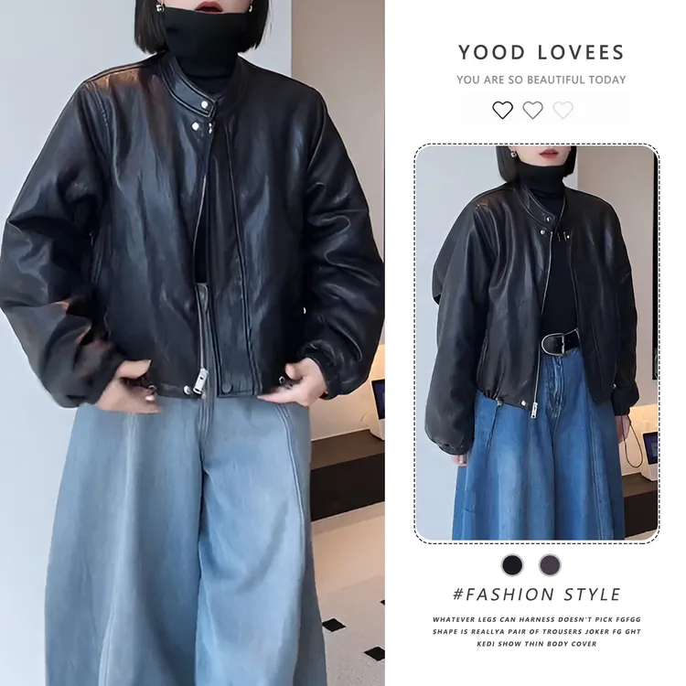 甜酷立领PU皮衣外套女2025秋冬新款高级感显瘦机车服夹克加绒上衣