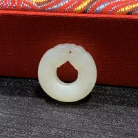 D15343#Q精致和田玉青海料双龙环双面挂件（25*25）