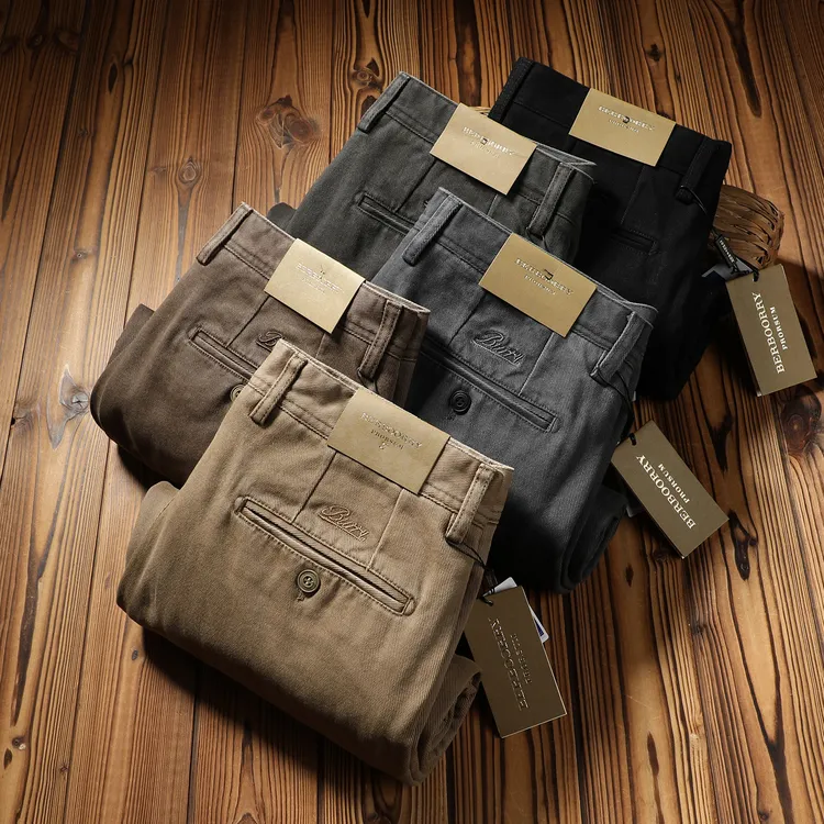 100%纯棉秋冬厚款久穿不坏老钱风全棉水洗斜纹男士直筒宽松休闲裤