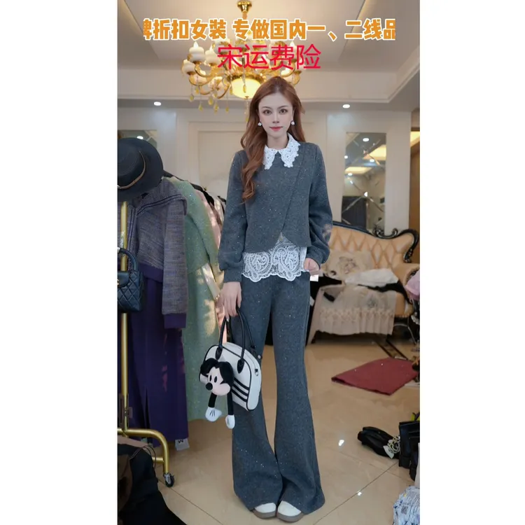 时尚穿假两件卫衣2025秋冬新款洋气蕾丝卫衣半身裙两件套A510186