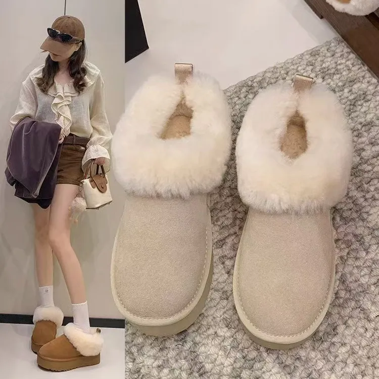 真皮牛皮雪地靴女款2025年冬季皮毛一体加绒加厚保暖防滑棉鞋063