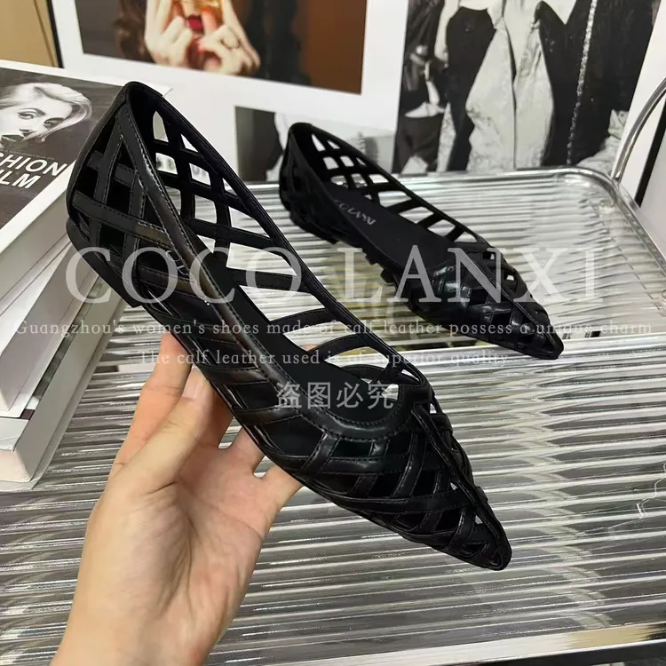 【严选】时尚休闲百搭女士夏季黑色尖头浅口小单鞋25DX388LX