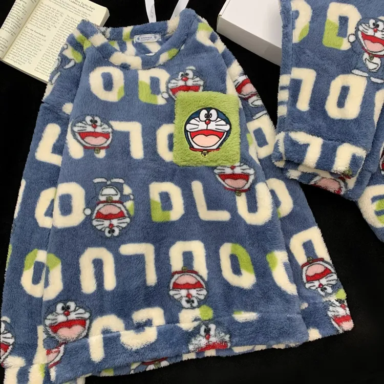 男生睡衣秋冬季珊瑚绒加厚加绒时尚卡通青少年男士大码家居服套装