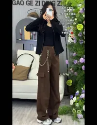 队队定制~【工装雅痞2.0】加厚美式高街工装裤麻花抽绳显瘦阔腿裤