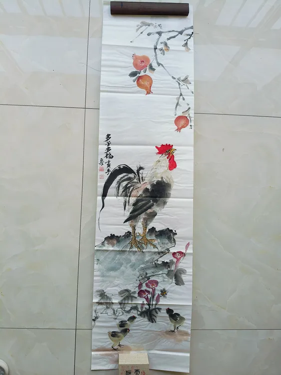 写意花鸟国画作品四尺对开34.5*138cm