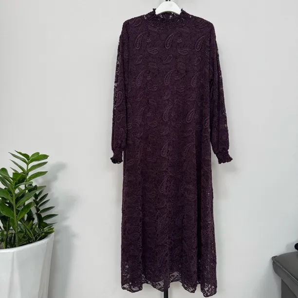 7715春秋长款植绒蕾丝双层连衣裙（120厘米）