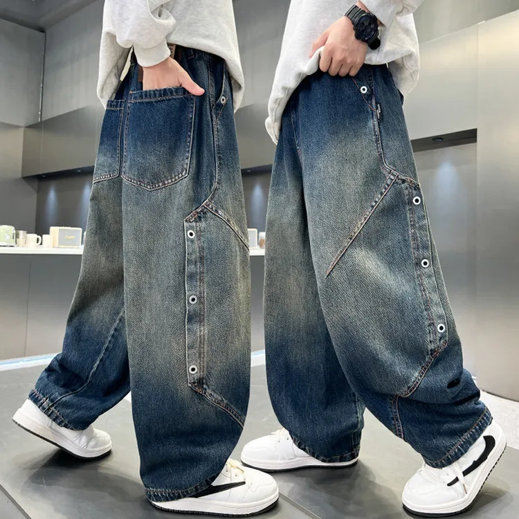 【不加绒和加绒】儿童牛仔裤中大童渐变时髦宽松百搭男女童休闲裤子