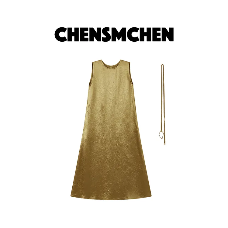 CHENSMCHEN 缎面无袖圆领背心连衣裙女夏季时尚优雅裙子CSL5111SL