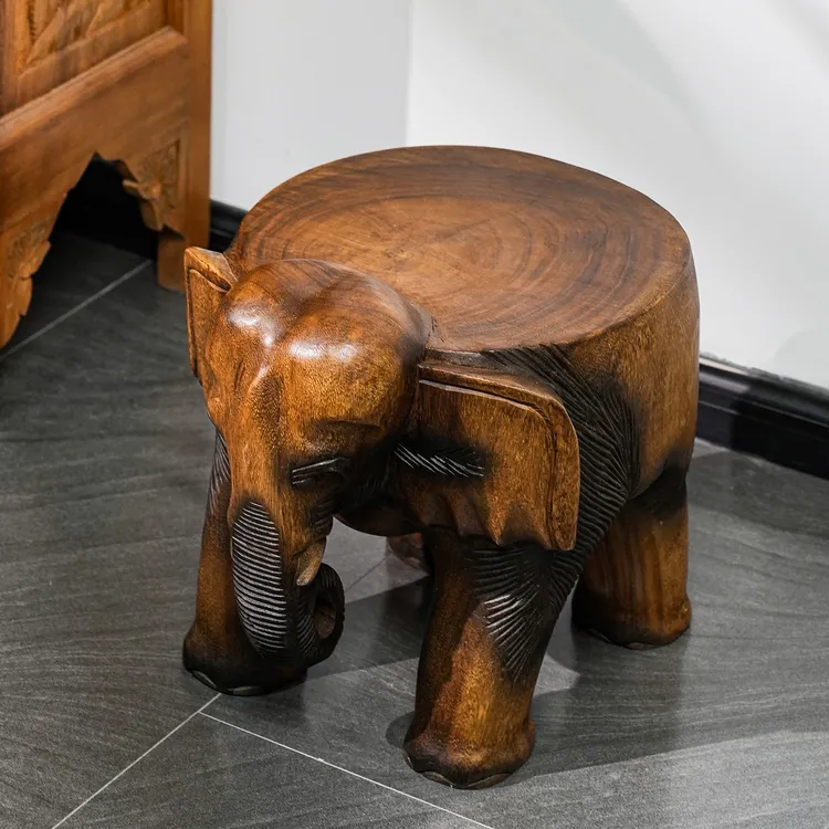 华仔推荐东南亚风泰国手工实木雕刻创意工艺品玄关大象凳摆件花架
