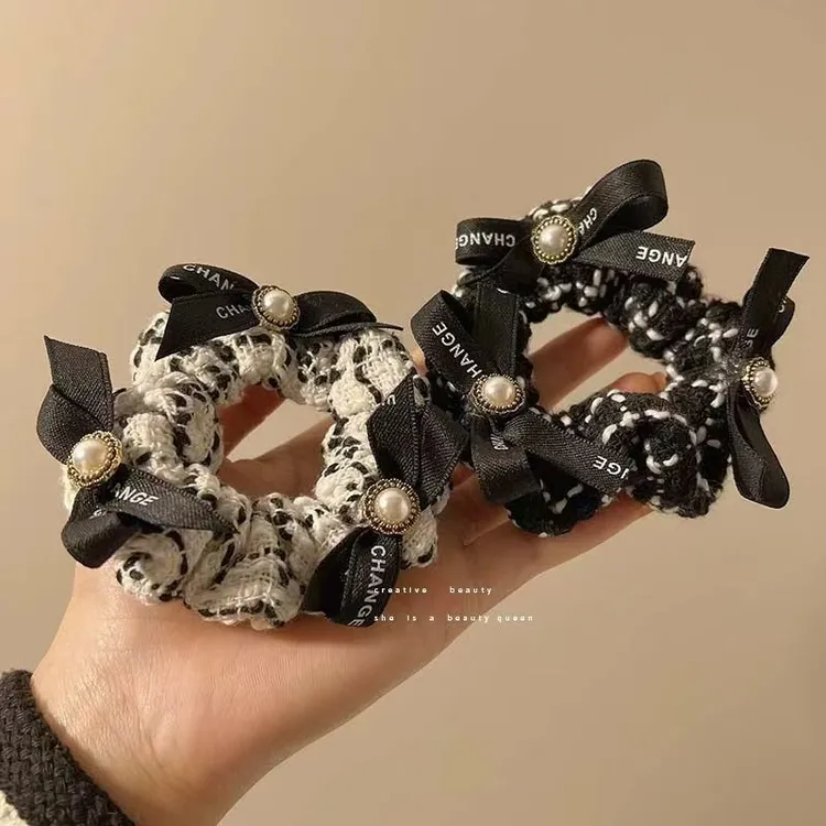 诗泊雅 小香风珍珠织带发圈