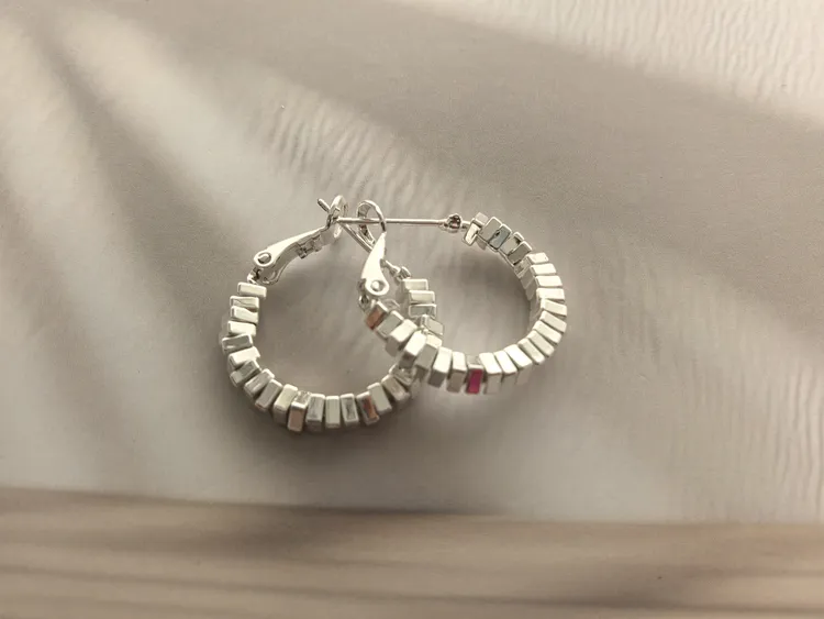 合金耳饰 小方砖碎银子小圈圈韩银色ins女轻奢小香风耳环