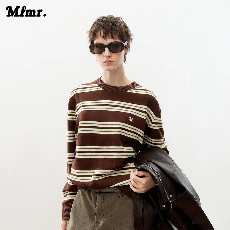 MLMR秋季新款时尚圆领复古条纹撞色含羊毛衣针织衫男女M25324002