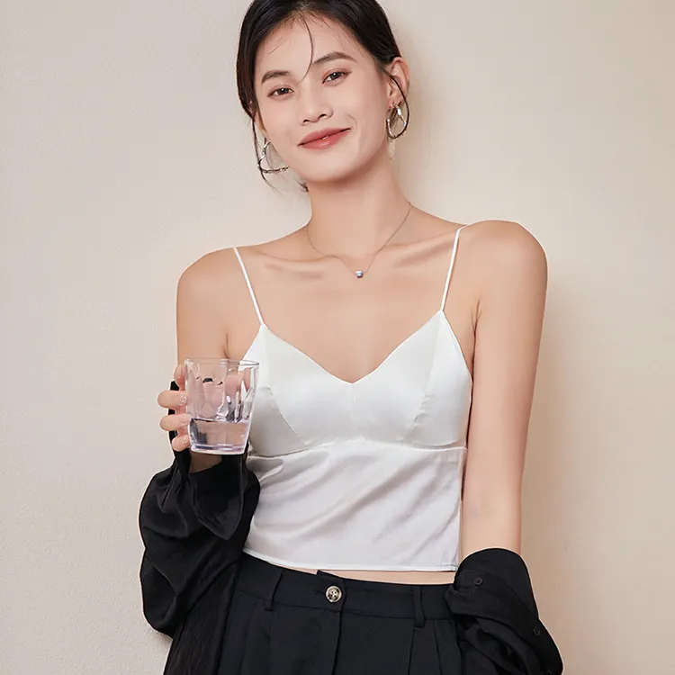桑蚕丝缎面美背短吊带 法式三角杯桑蚕丝内衣无钢圈真丝文胸
