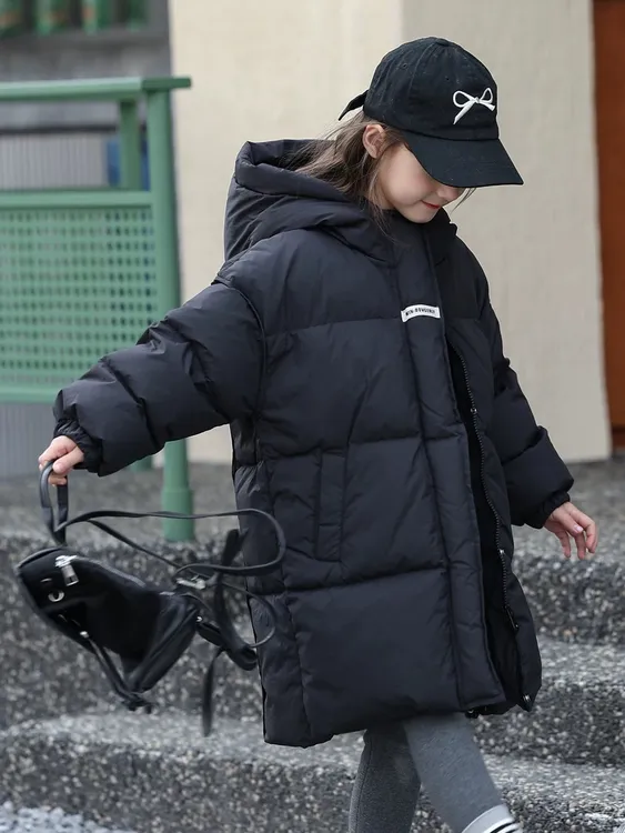 冬款2025男女童羽绒服儿童白鸭绒中长款外套