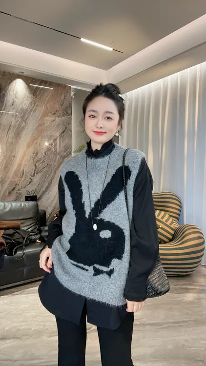 【冲姐】秋冬新款宽松大版设计感减龄叠穿针织保暖无袖圆领马甲