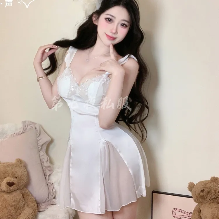 【80~140】纯欲性感冰丝绸吊带睡衣诱惑薄款女露背夏季法式冰丝吊带