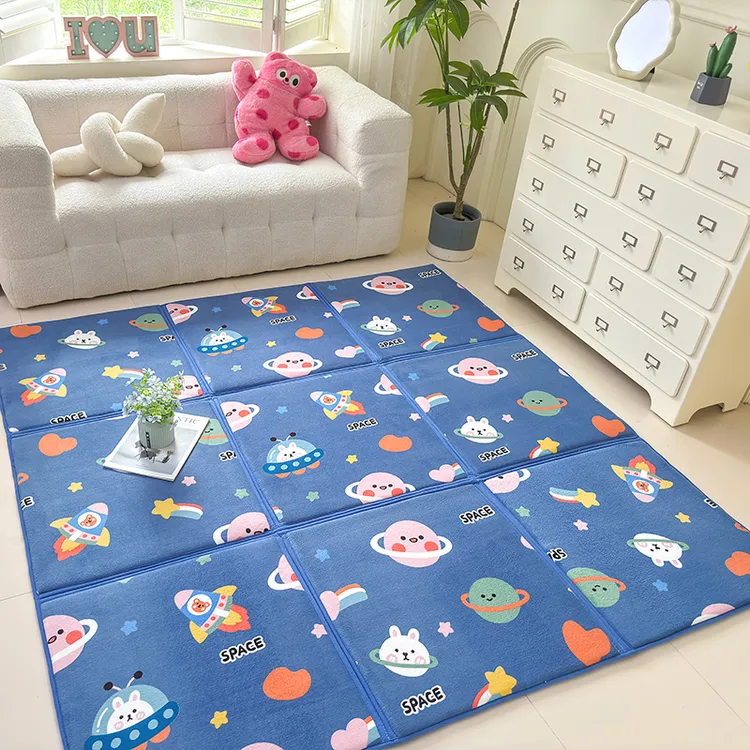 可折叠拼接地垫客厅宝宝爬行垫防摔隔凉地毯秋冬季榻榻米垫子加厚