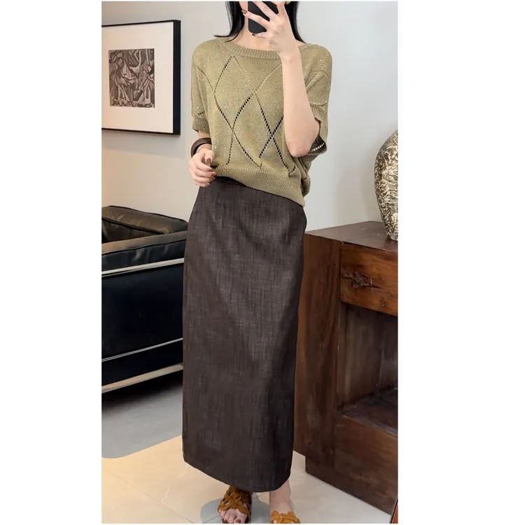 GUIMIN 高级感收腰显瘦亚麻半裙 8630