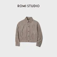 ROMI STUDIO“棕标甄选”进口小羊皮卓越质感翻领皮夹克 RWCWWG5998