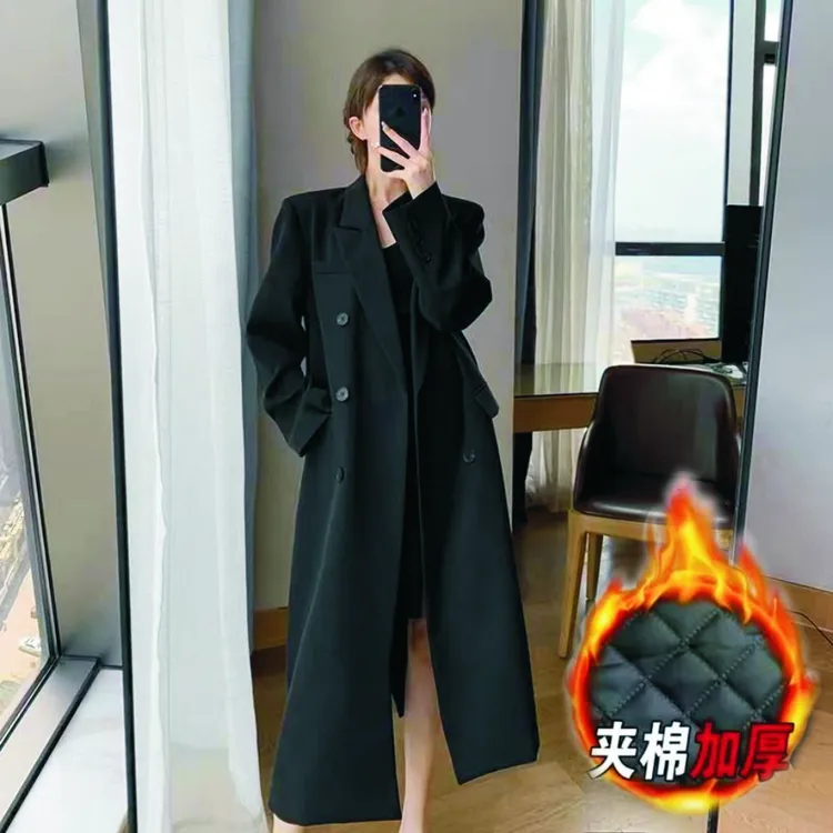 【好面料】宽松秋冬高级感风衣外套女中长款气质西装领长款外套