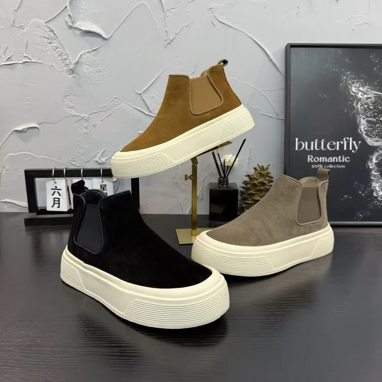 真皮男鞋2025秋冬季新款一脚蹬男士短靴单棉同款加绒保暖高帮靴子