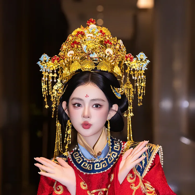 合金婚庆饰品 新娘大凤冠古典造型高端金色流苏婚礼发饰女9013-Z
