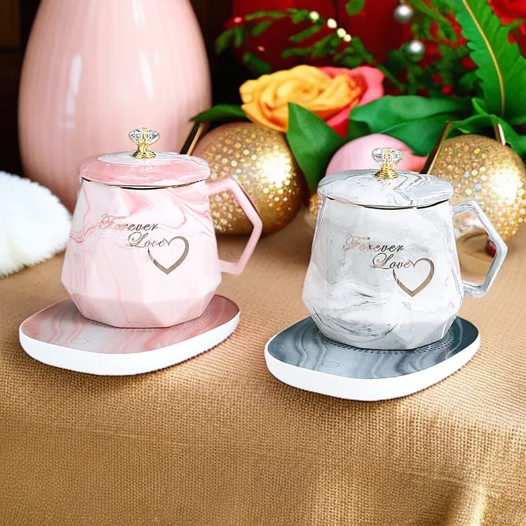 马克杯套装55度恒温杯咖啡杯礼盒自动加热印制大理石纹礼品伴手礼