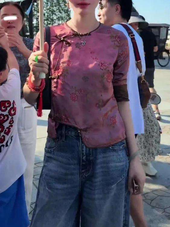 下摆不规则唐装盘扣上衣2025初秋新款新中式国风轻奢提花洋气小衫