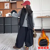 【毛妈潮牌】女童冬季加绒条纹马甲三件套2025新款大童宽松韩系套装