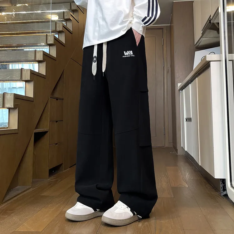 啄木鸟男士休闲裤潮牌春秋季宽松直筒阔腿青少年卫裤男运动长裤子