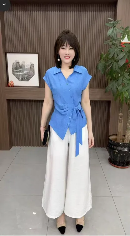 夏季款v领收腰显瘦气质短袖t恤小个子翻领纯色衬衫上衣女装