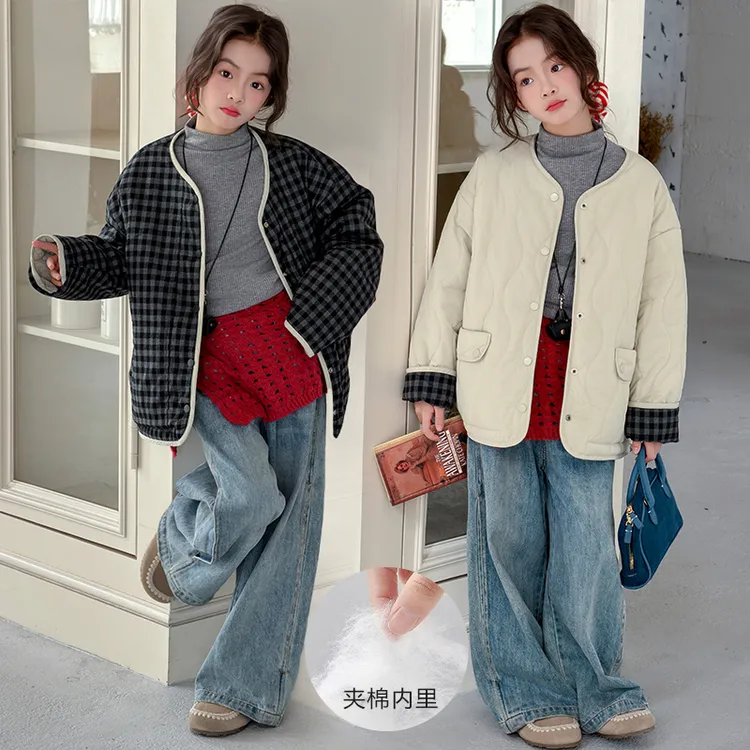 女童外套两面穿2025新款儿童冬装棉衣中大童冬季加厚棉服女孩上衣